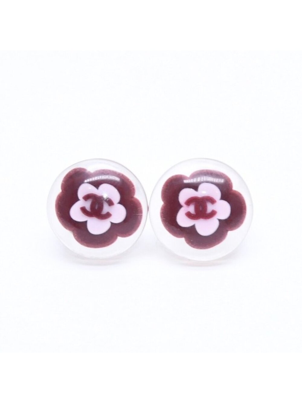 Chanel CC Logo Earrings 04 Camellia Clear Resin